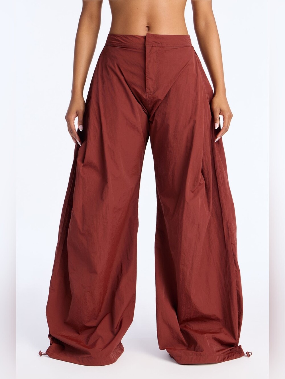 Fashion Nova Wide Leg DO NOT DISTURB MODE Windbreaker Mocha Rust Pants SZ XL - Picture 3 of 5